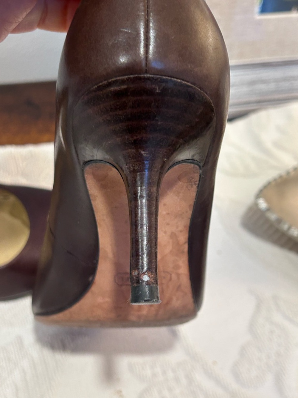 Coach Dark Brown Maroon Leather Round Toe Pumps, 7.5 2.5” heel - Picture 8 of 10
